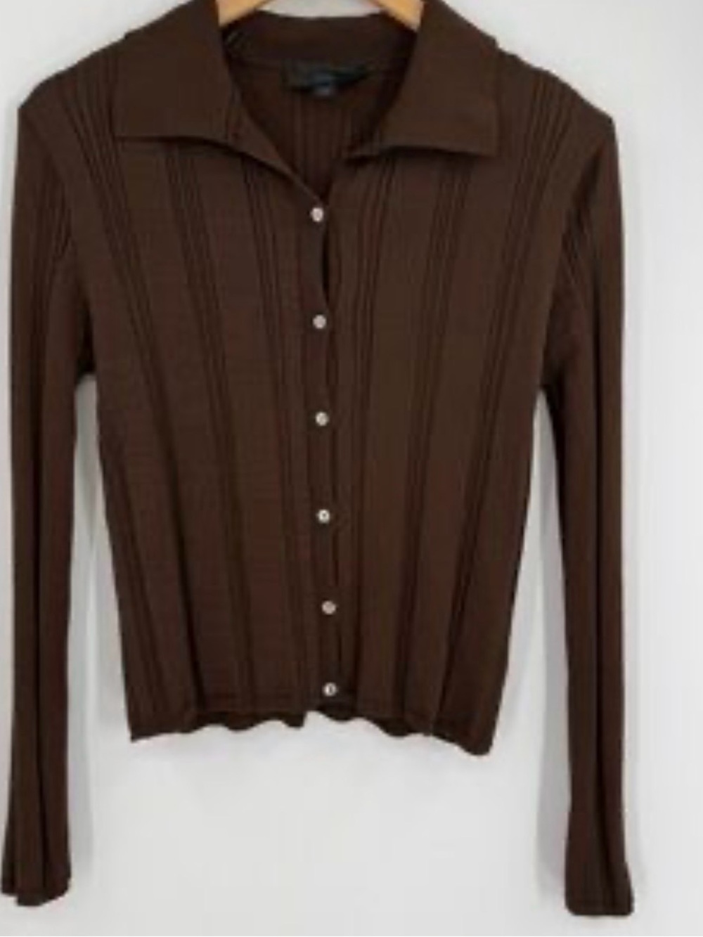 Zara Brown Ribbed Collared Button-Down Top